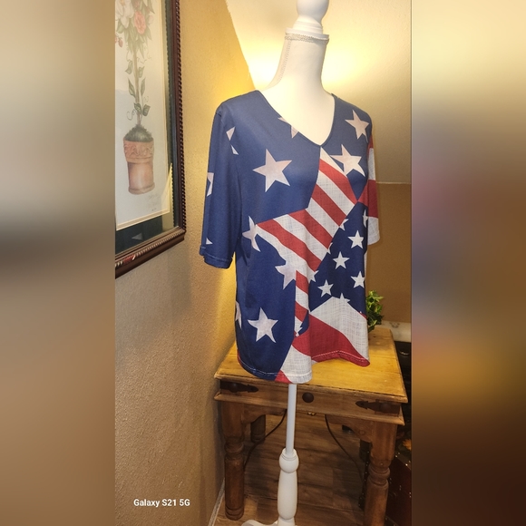 Tops - Womens, Size Large - Red, White and Blue blouse